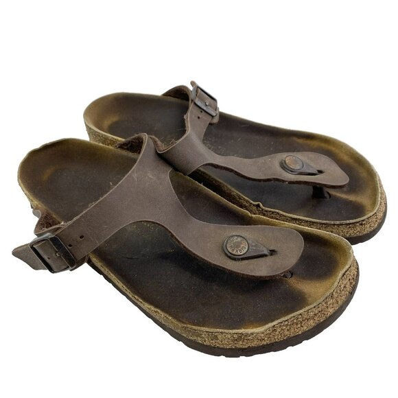 Birkenstock Sandals Size 37 US 6 Betula Gizeh Slip On Shoes Leather Brown - Picture 1 of 7